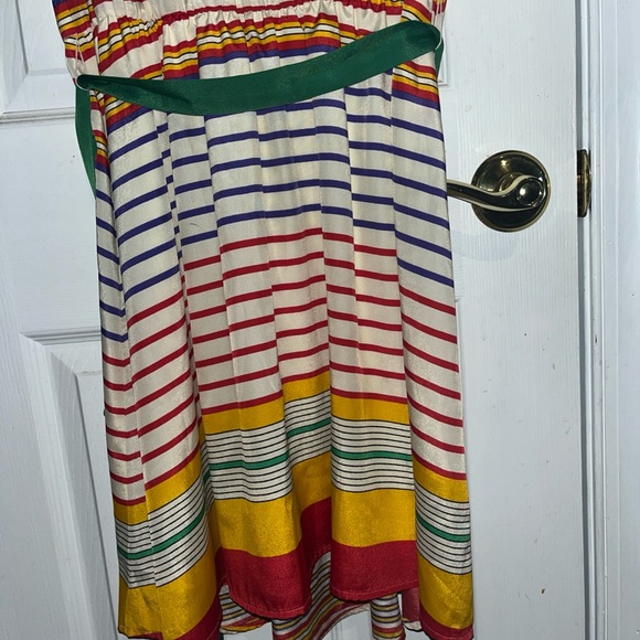 Pim + Larkin Round Neck Striped Midi Silky Dress w Kelly Green Sash - Picture 5 of 7